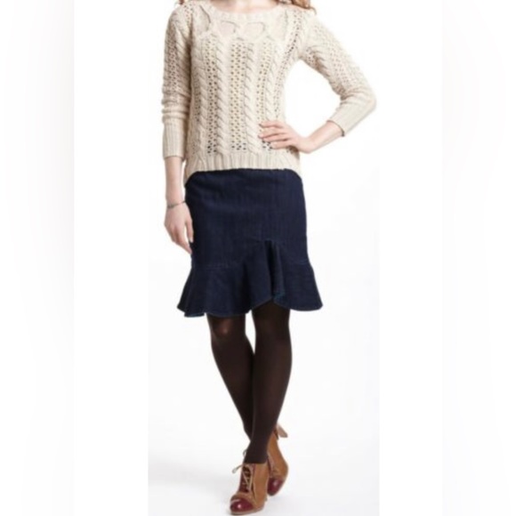 Anthropologie Leifsdottir Lana Dark Denim Ruffle Trumpet Skirt 4 - Picture 3 of 13